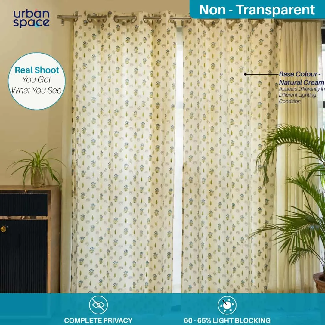 100% Cotton Room Darkening Curtain for Bedroom, Pack of 2 Curtains - Calico Blue