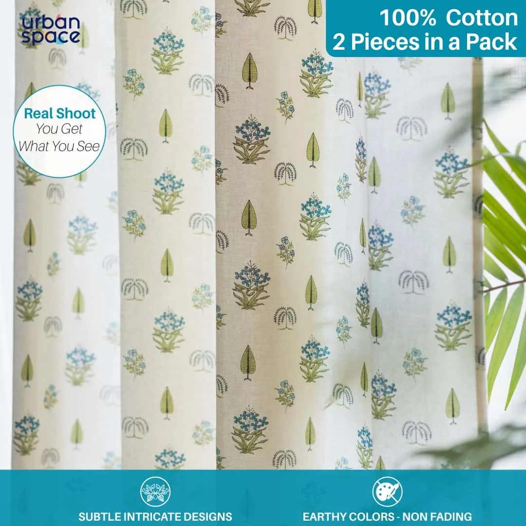 100% Cotton Room Darkening Curtain for Bedroom, Pack of 2 Curtains - Calico Blue