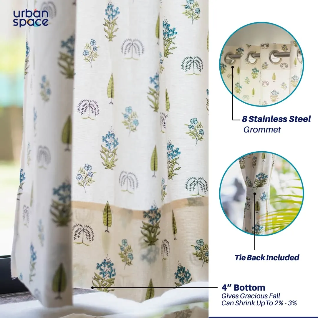 100% Cotton Room Darkening Curtain for Bedroom, Pack of 2 Curtains - Calico Blue