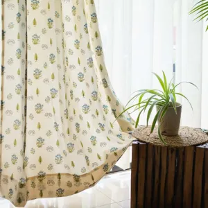 100% Cotton Room Darkening Curtain for Bedroom, Pack of 2 Curtains - Calico Blue