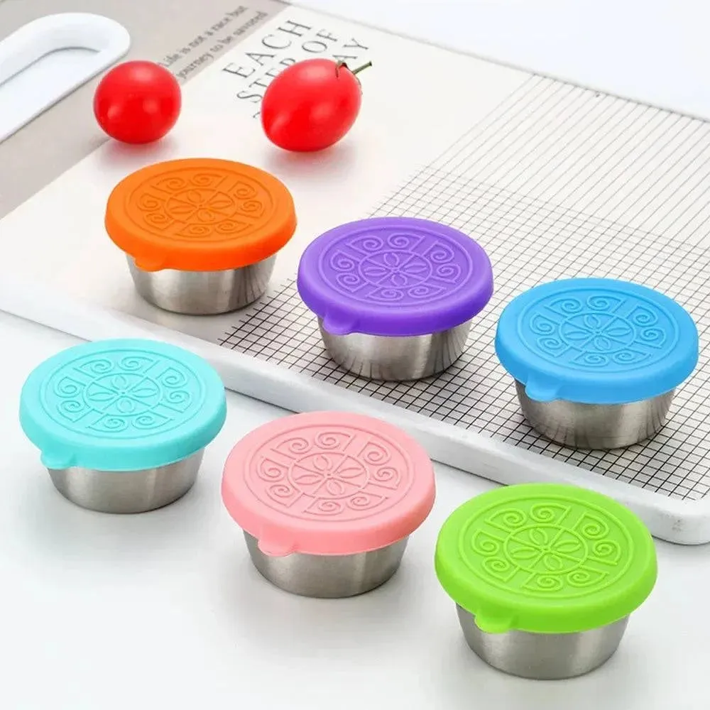 1pc Salad Dressing Container With 1.35oz/40ml Reusable Stainless Steel Cup And Leakproof Silicone Lids For Lunch Box And Picnic
