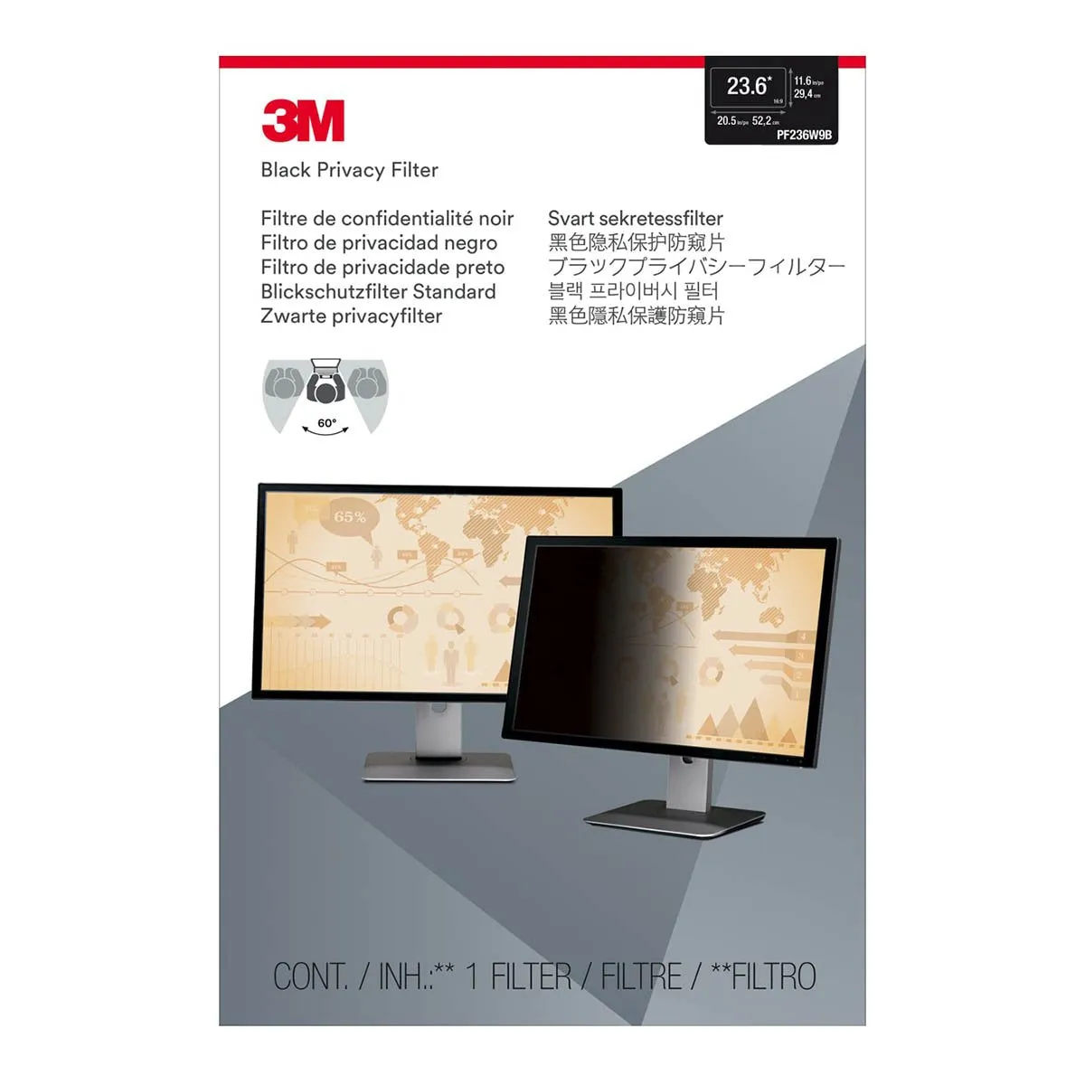 3M PF236W9B Privacy Filter (293.7 mm X 521.8 mm) 7174