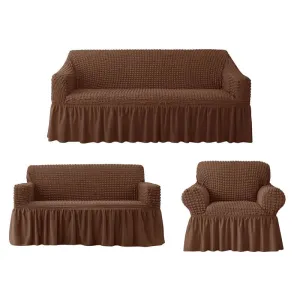 3Pcs Elastic Stretchable Universal Couch Cover Brown