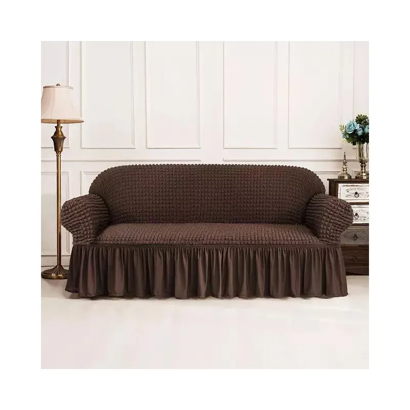 3Pcs Elastic Stretchable Universal Couch Cover Brown