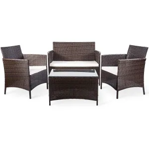 4 PC Outdoor Garden Rattan Patio Furniture Set Cushioned Seat Wicker Sofa (Brown)
