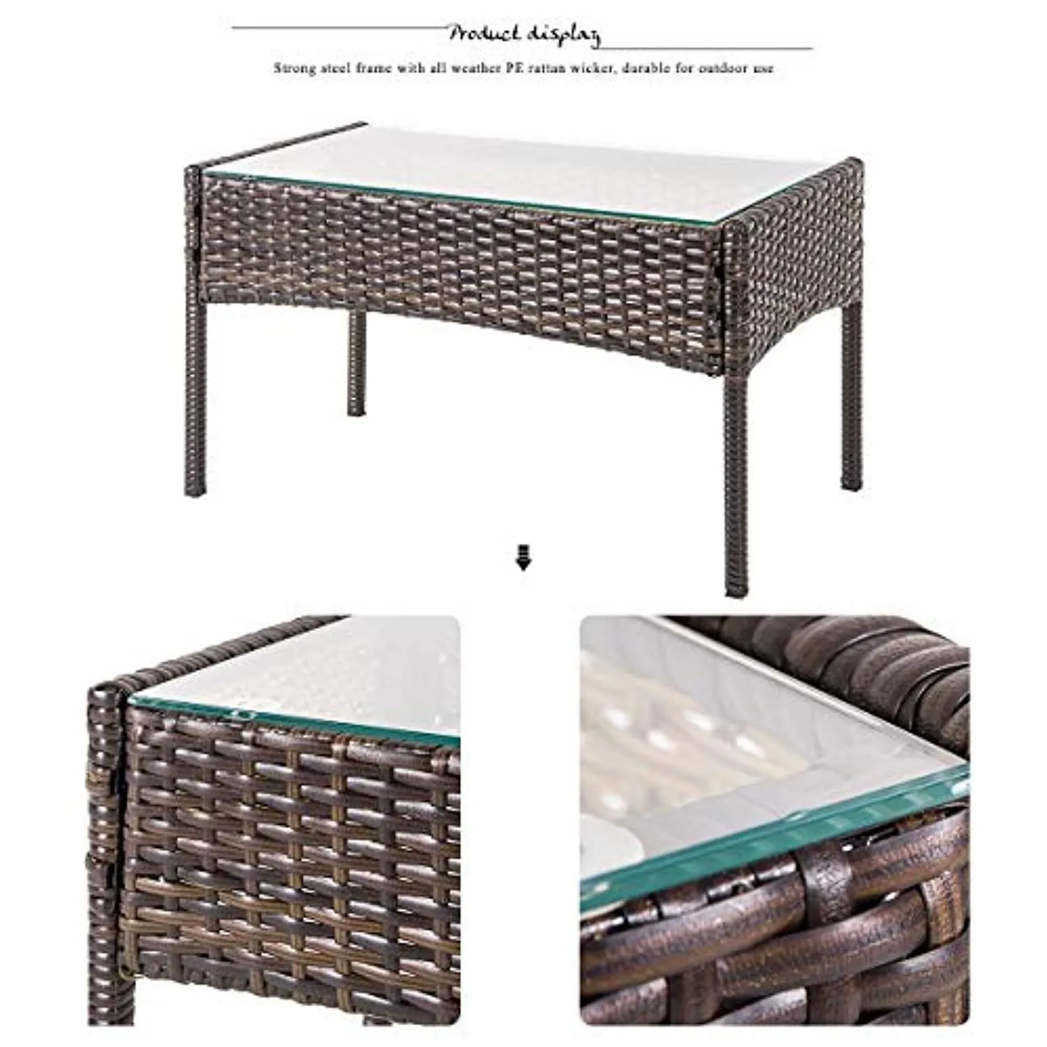 4 PC Outdoor Garden Rattan Patio Furniture Set Cushioned Seat Wicker Sofa (Brown)