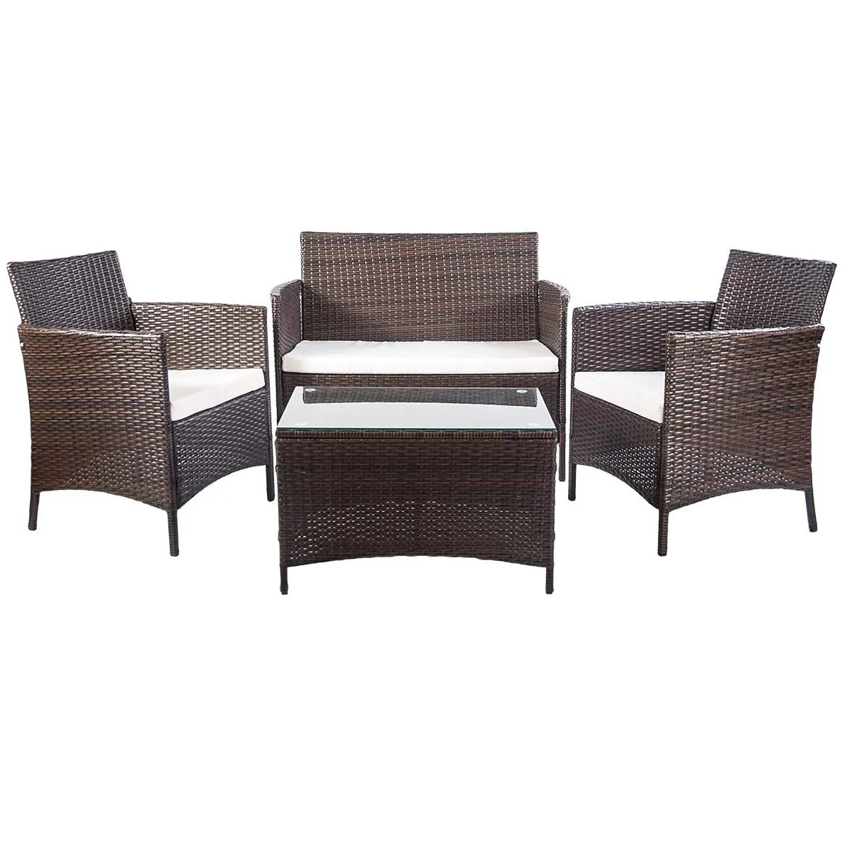 4 PC Outdoor Garden Rattan Patio Furniture Set Cushioned Seat Wicker Sofa (Brown)