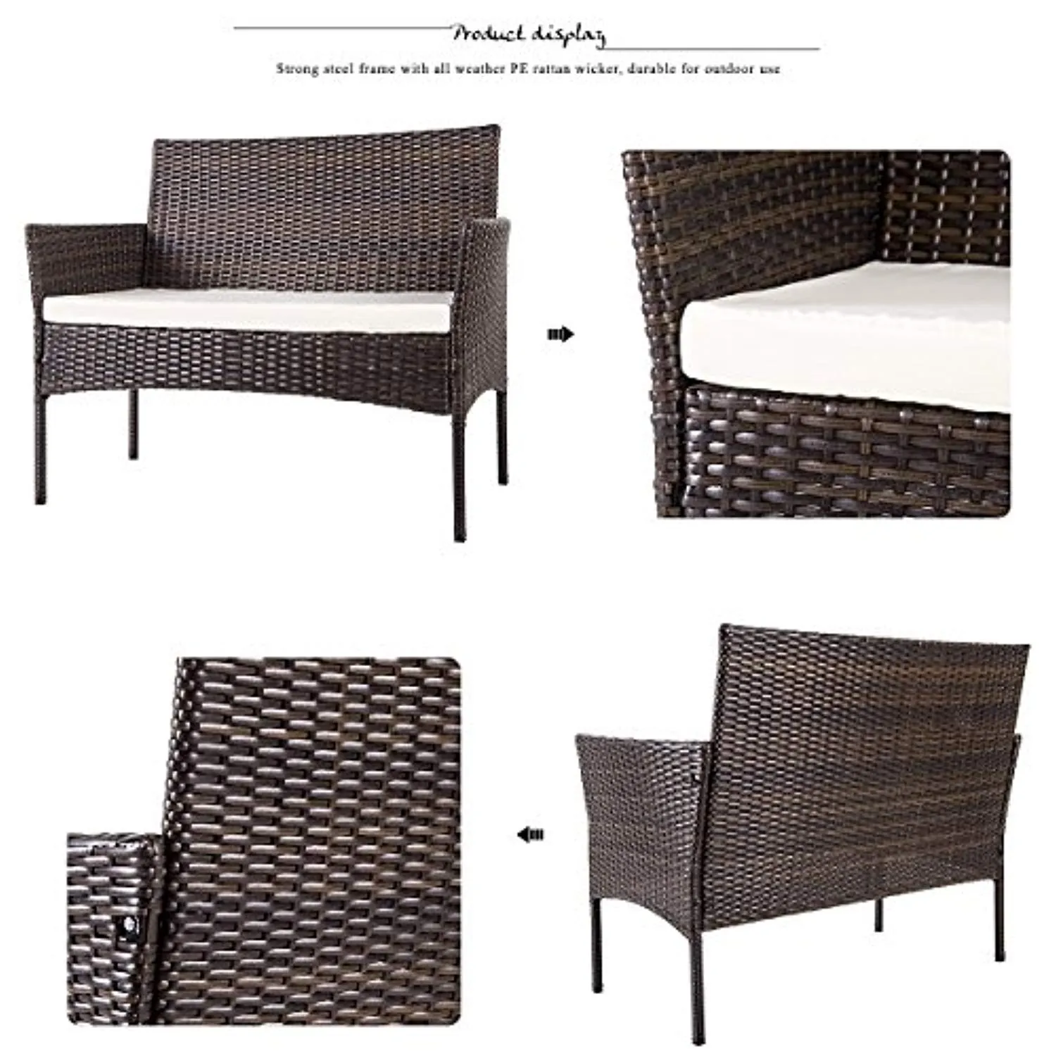 4 PC Outdoor Garden Rattan Patio Furniture Set Cushioned Seat Wicker Sofa (Brown)