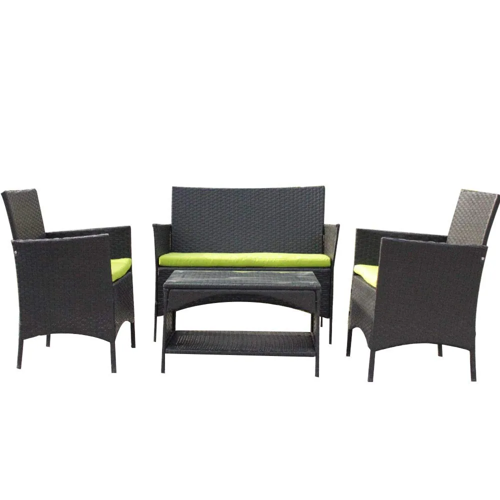 4 PC Outdoor Garden Rattan Patio Furniture Set Cushioned Seat Wicker Sofa (Brown)