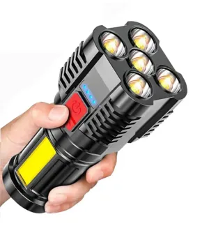 5 LEDs Flashlight Waterproof ABS Spotlight USB Rechargeable Portable Outdoor COB Flood Light 4 Lighting Modes for Outdoor Use