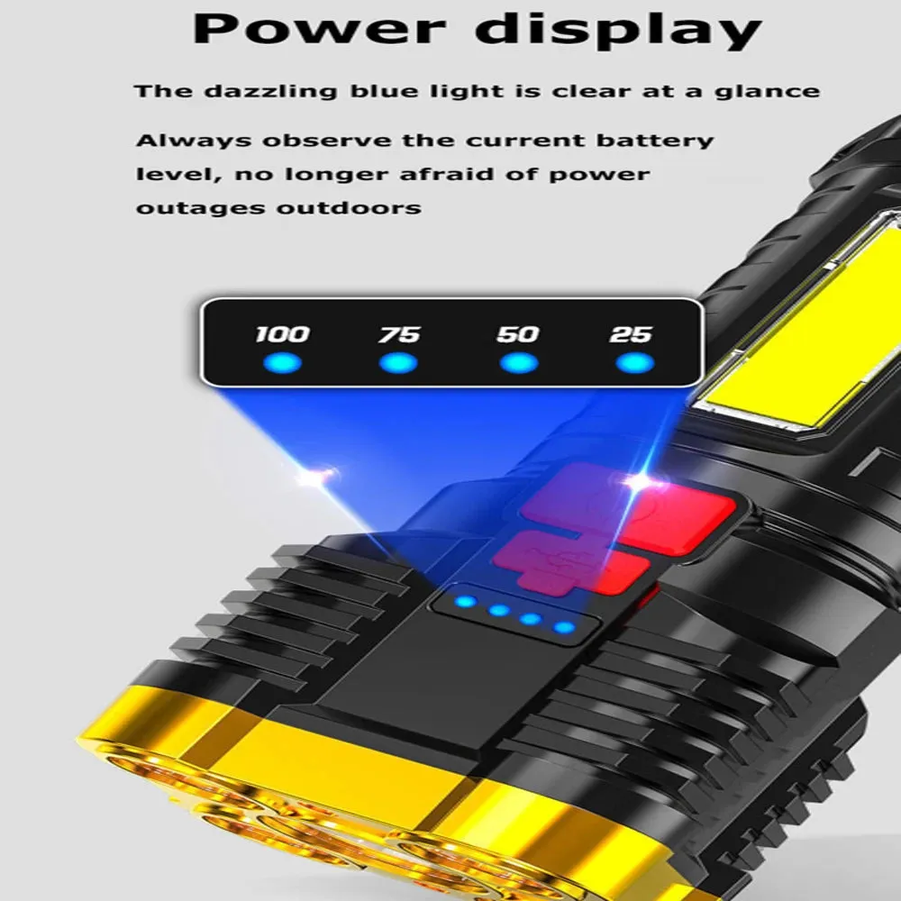 5 LEDs Flashlight Waterproof ABS Spotlight USB Rechargeable Portable Outdoor COB Flood Light 4 Lighting Modes for Outdoor Use