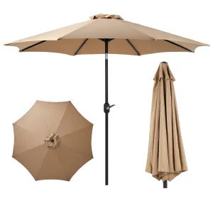 9ft Khaki Patio Umbrella with Button Tilt & Crank, UV Protected, Waterproof