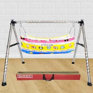 A TO Z HUB Baby Swing Cradle: Portable Folding Jhula/Ghodiyu/with Free Cotton Hammock - Create a Soothing Oasis for Your Precious Little One (Black)
