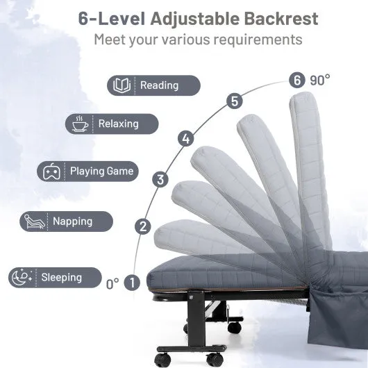 Adjustable Folding Guest Bed Frame with Mattress and Wheels-Gray