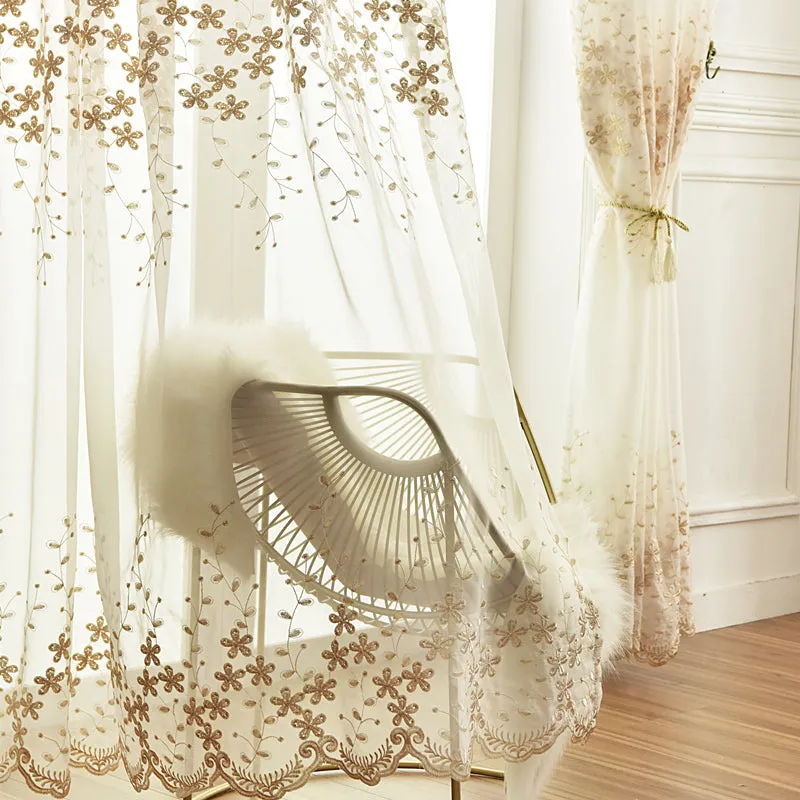 Ariadne Ivory Grommet Sheer Custom Embroidered Curtain