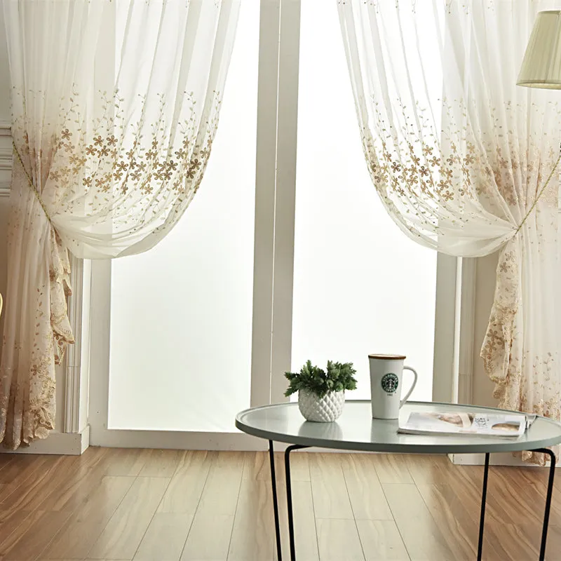 Ariadne Ivory Grommet Sheer Custom Embroidered Curtain