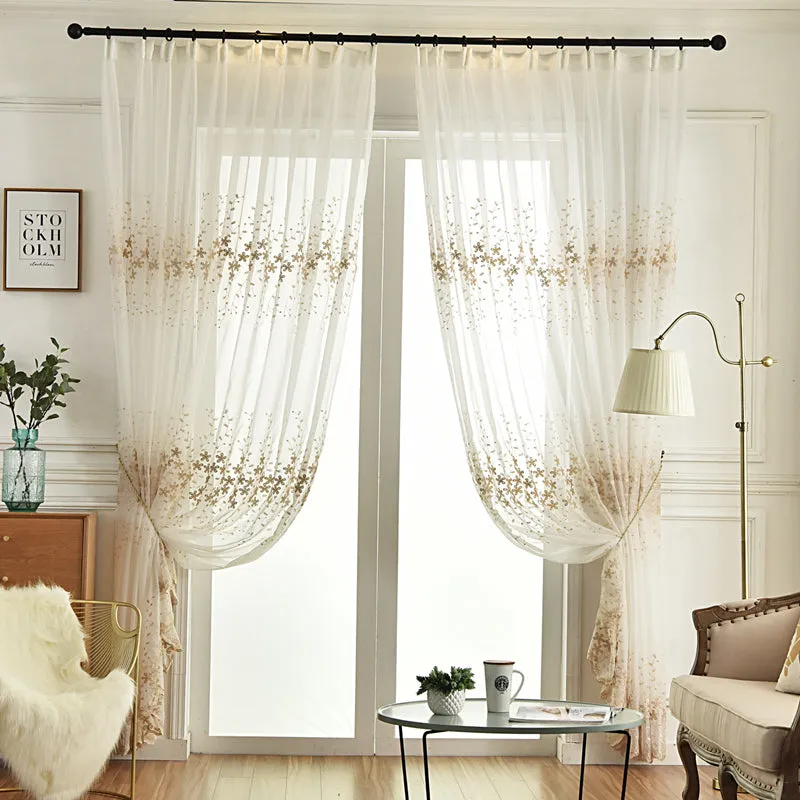 Ariadne Ivory Grommet Sheer Custom Embroidered Curtain