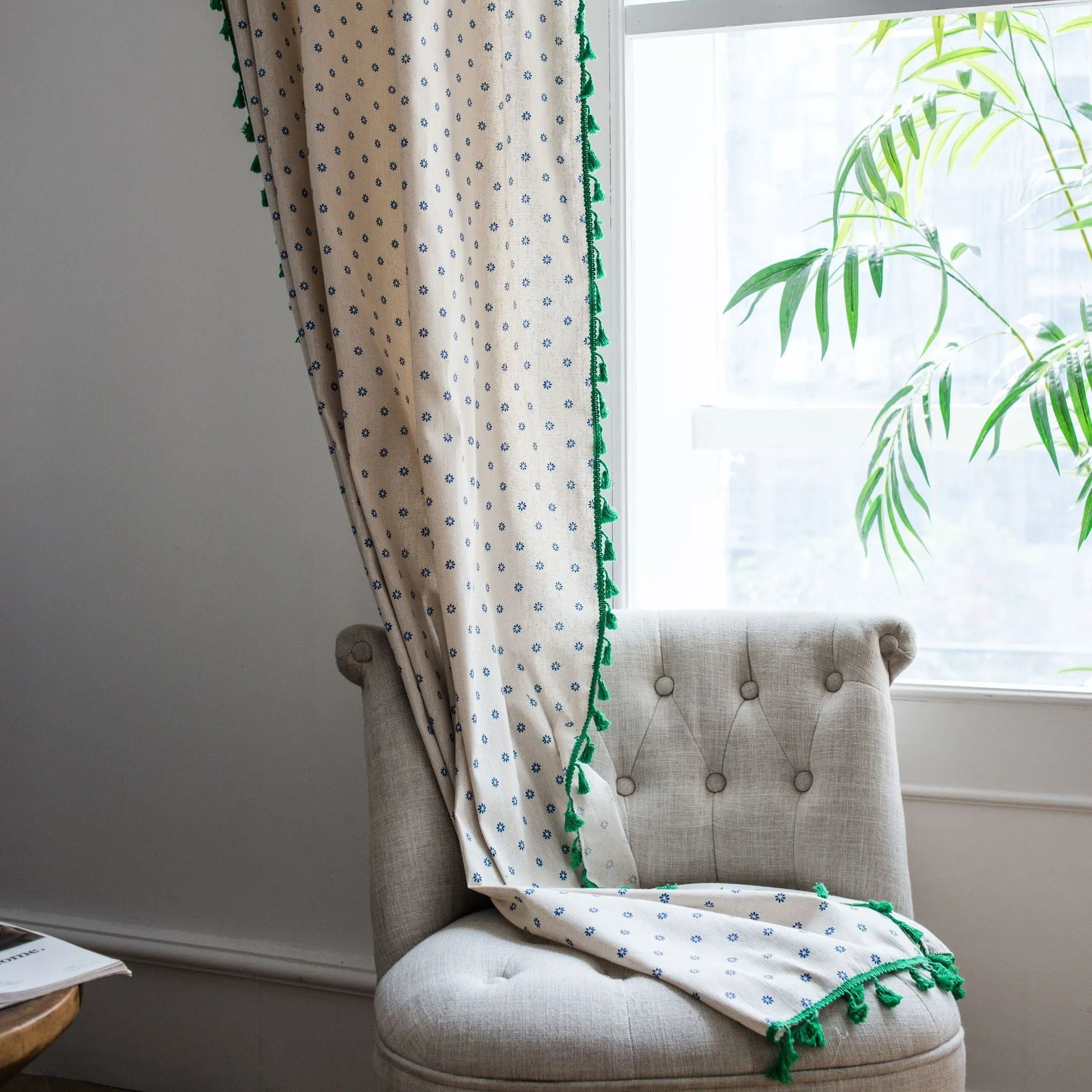 Azaria Ivory Boho Light Filtering Custom Curtain