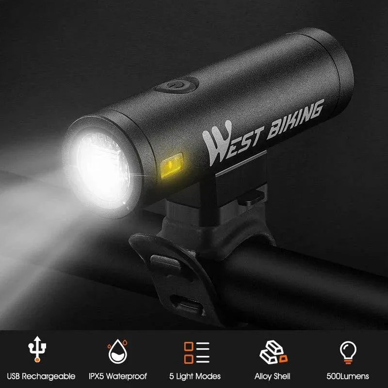 Bike Front Light Rainproof USB Rechargeable Bicycle Light 500LM Cycling Headlight LED 2000mAh Flashlight Bike Lamp