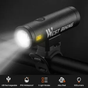Bike Front Light Rainproof USB Rechargeable Bicycle Light 500LM Cycling Headlight LED 2000mAh Flashlight Bike Lamp