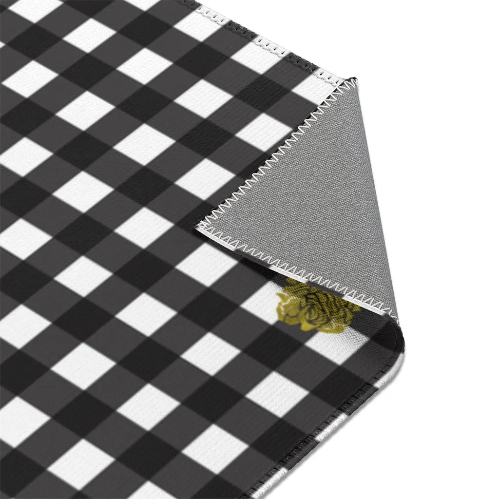 Black Buffalo Area Rug, White Black Buffalo Plaid Tartan Print Best Indoor Carpet-Printed in USA