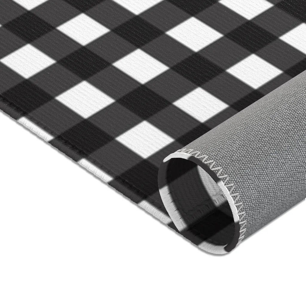 Black Buffalo Area Rug, White Black Buffalo Plaid Tartan Print Best Indoor Carpet-Printed in USA