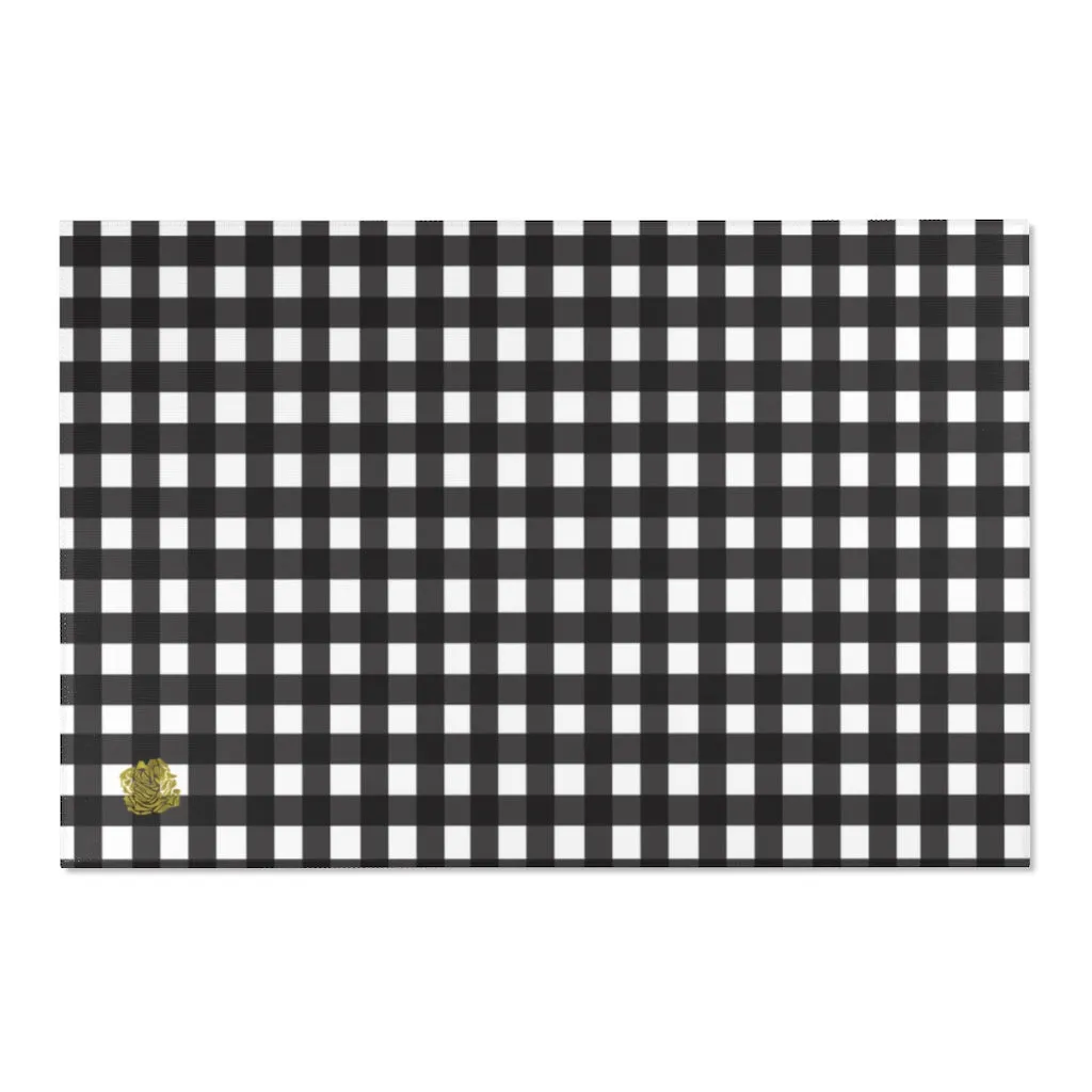 Black Buffalo Area Rug, White Black Buffalo Plaid Tartan Print Best Indoor Carpet-Printed in USA