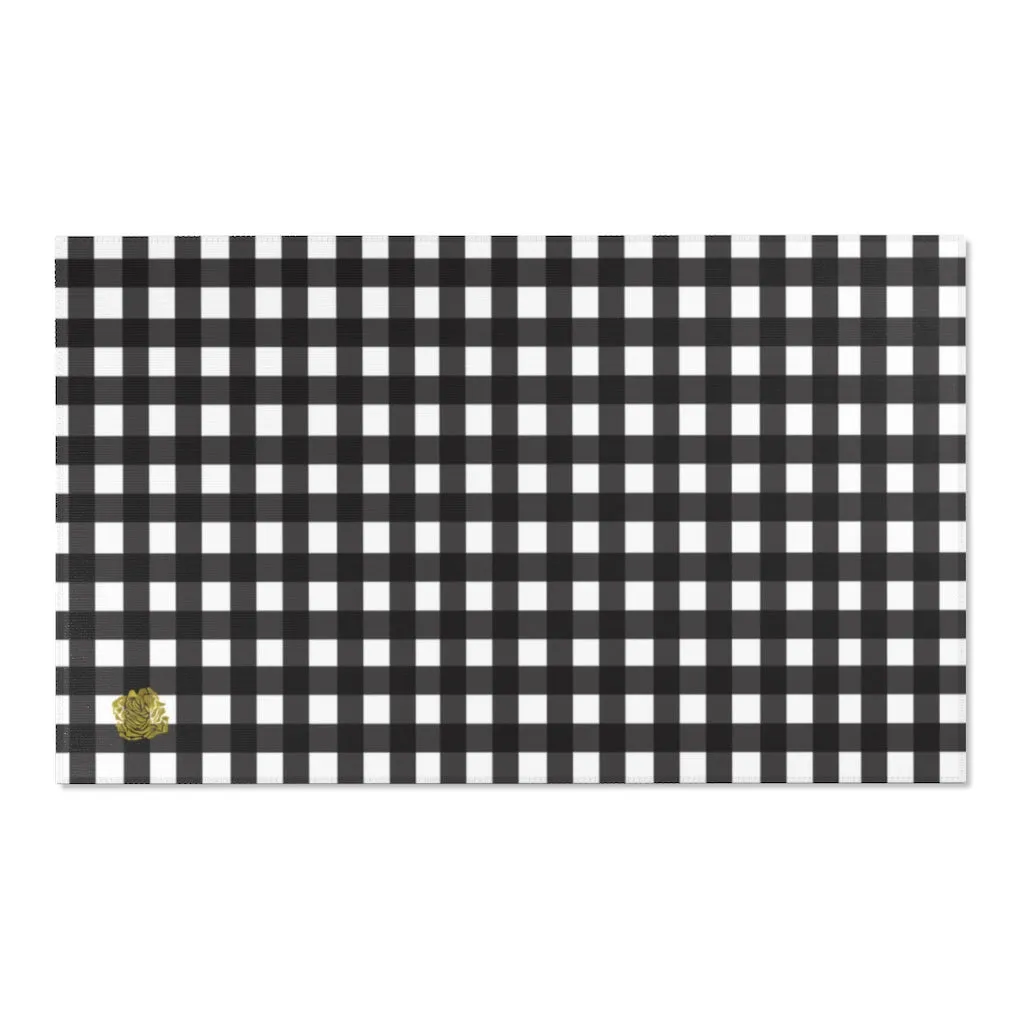 Black Buffalo Area Rug, White Black Buffalo Plaid Tartan Print Best Indoor Carpet-Printed in USA