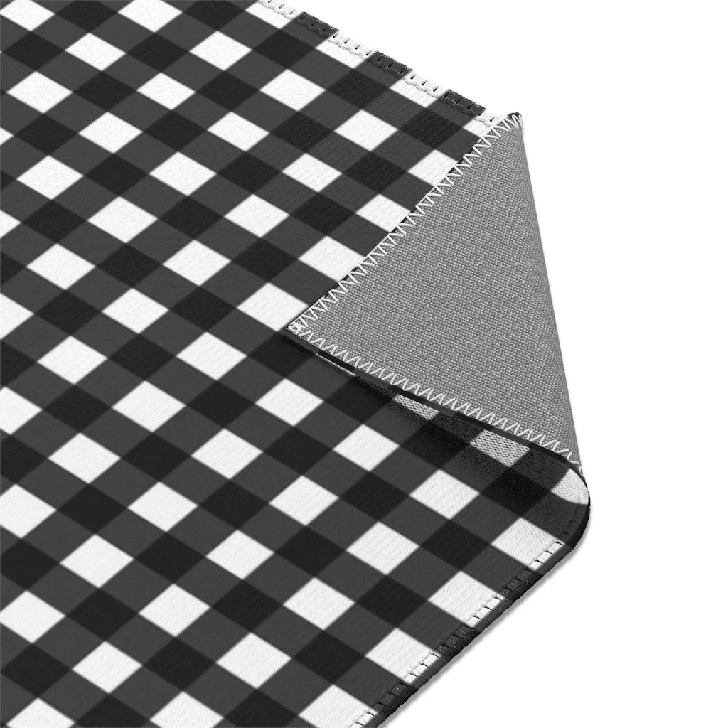 Black Buffalo Area Rug, White Black Buffalo Plaid Tartan Print Best Indoor Carpet-Printed in USA