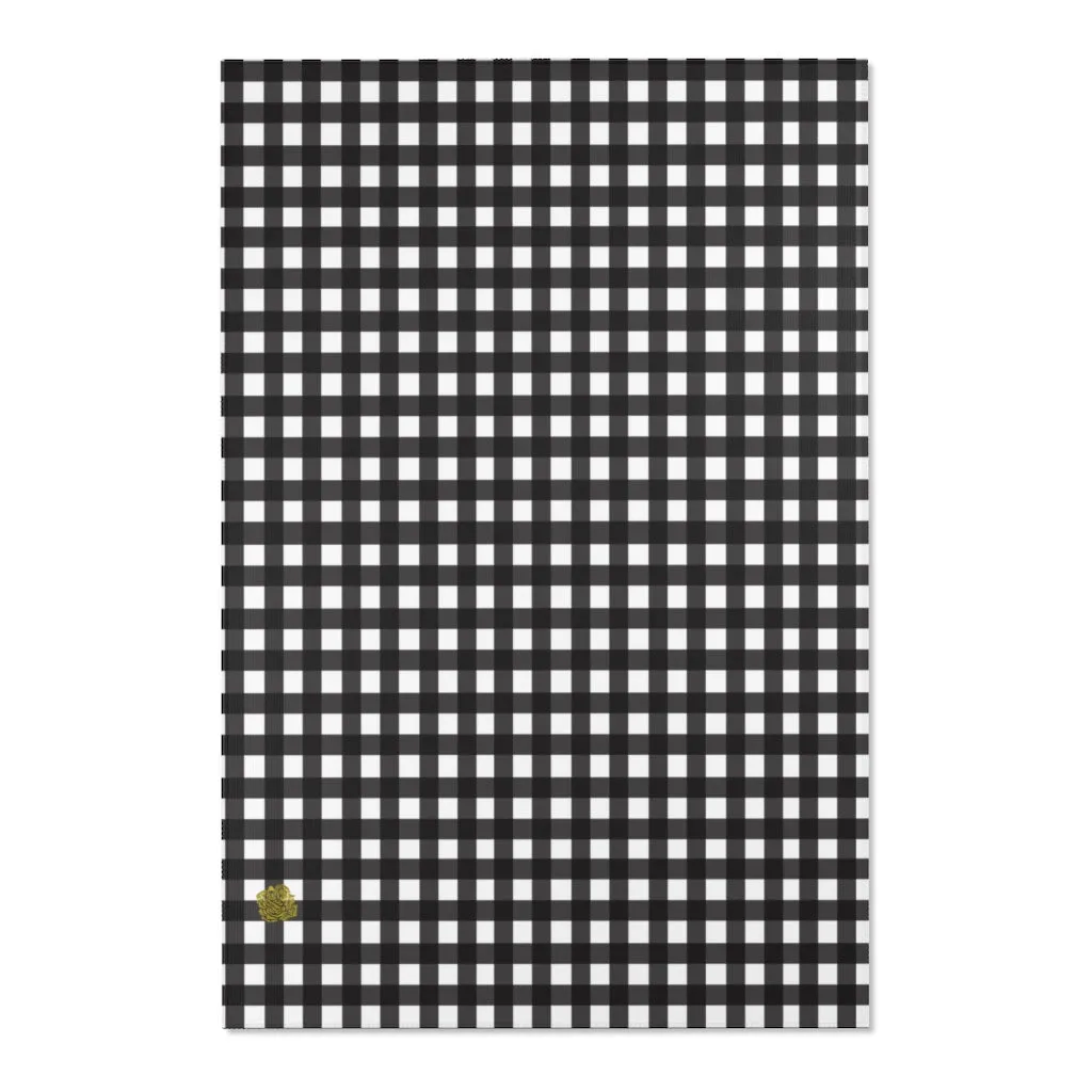 Black Buffalo Area Rug, White Black Buffalo Plaid Tartan Print Best Indoor Carpet-Printed in USA