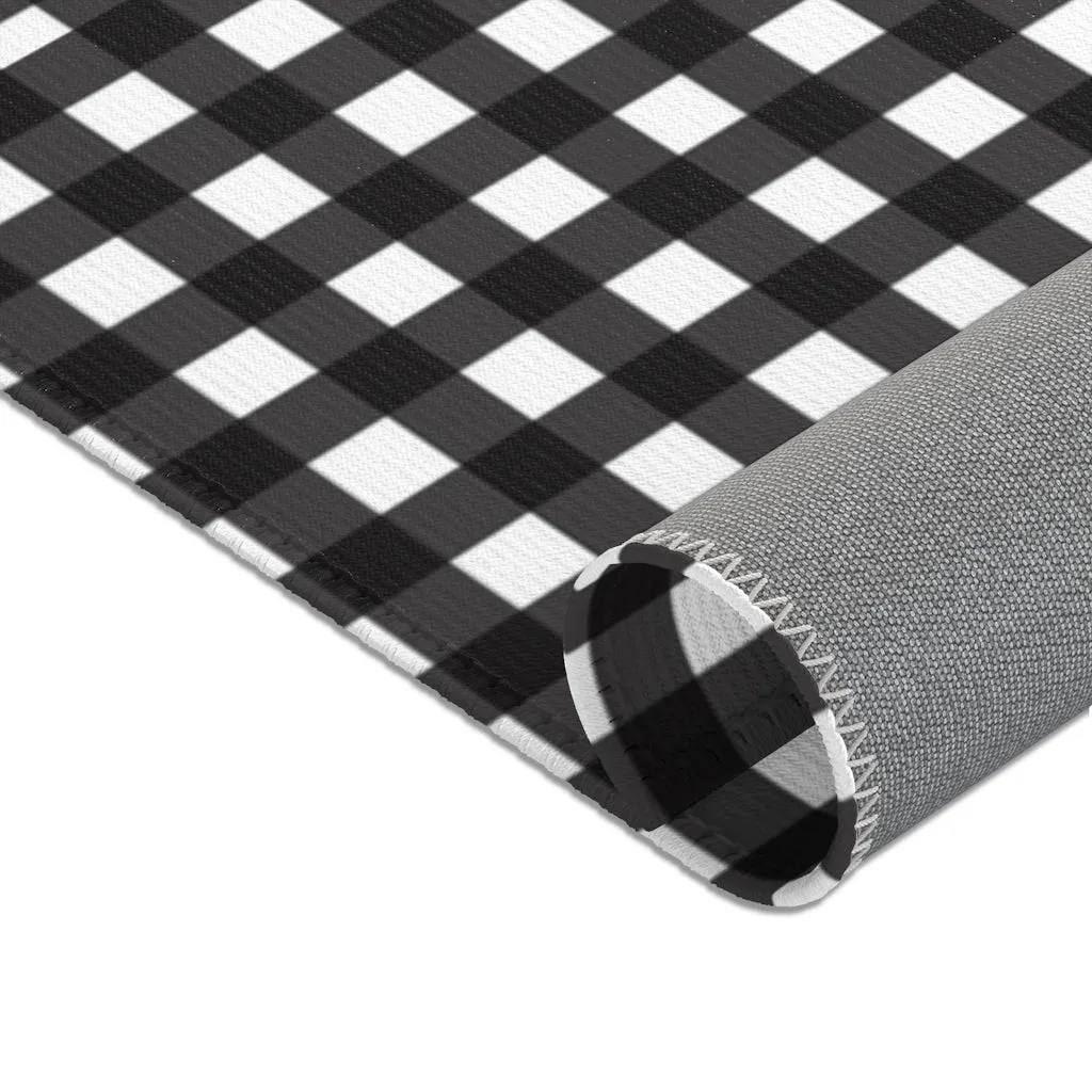 Black Buffalo Area Rug, White Black Buffalo Plaid Tartan Print Best Indoor Carpet-Printed in USA