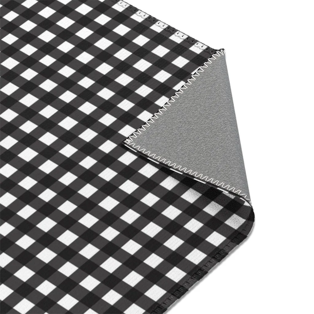 Black Buffalo Area Rug, White Black Buffalo Plaid Tartan Print Best Indoor Carpet-Printed in USA
