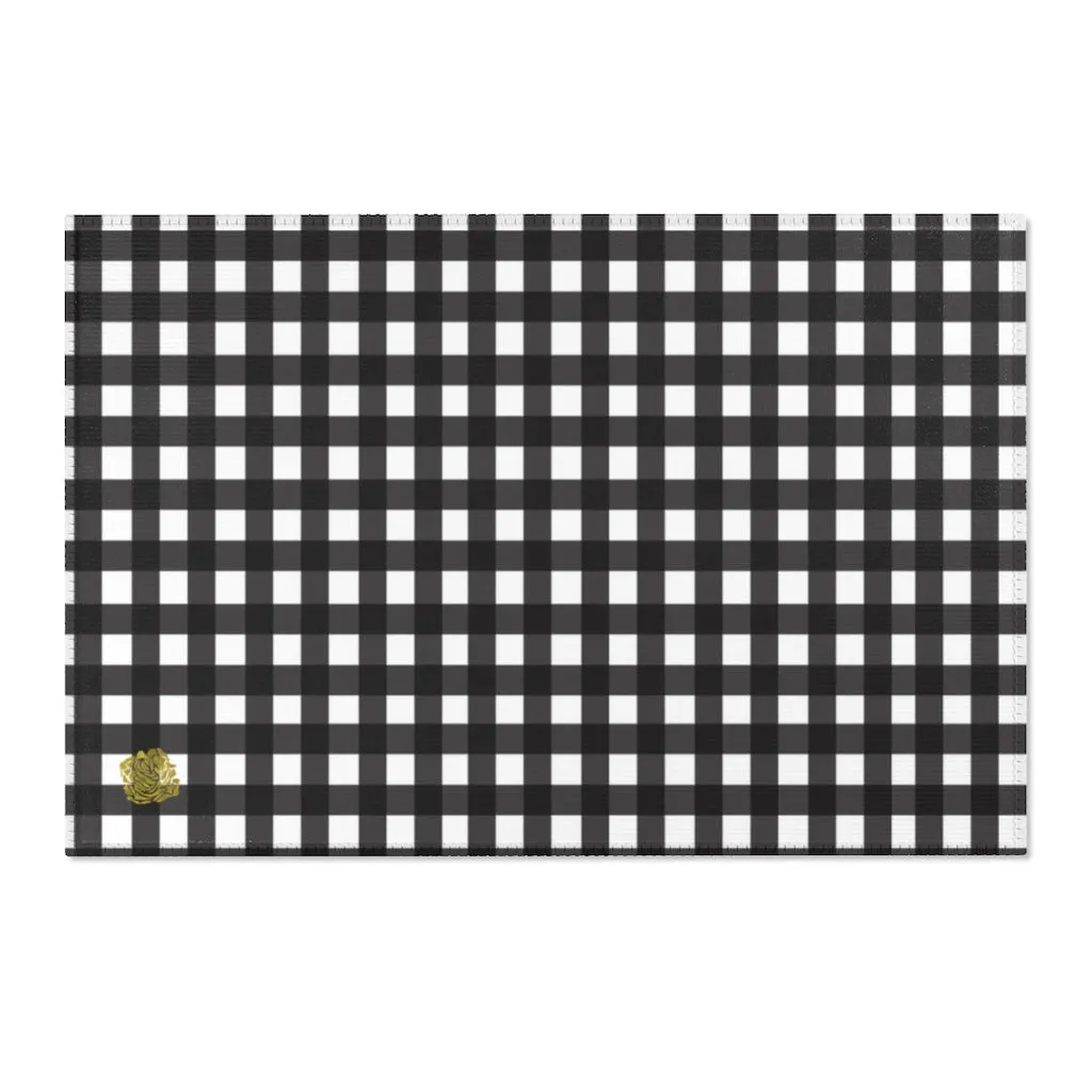 Black Buffalo Area Rug, White Black Buffalo Plaid Tartan Print Best Indoor Carpet-Printed in USA