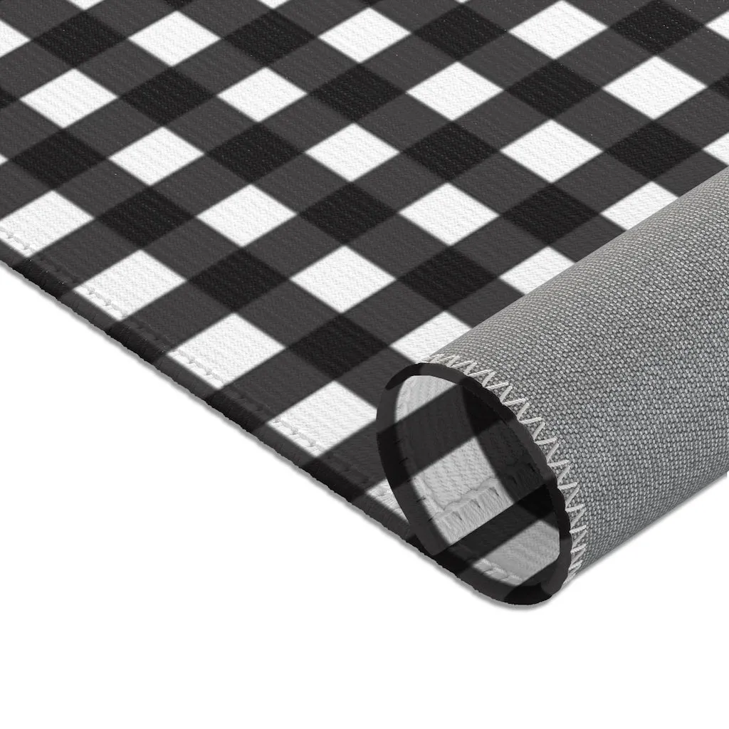 Black Buffalo Area Rug, White Black Buffalo Plaid Tartan Print Best Indoor Carpet-Printed in USA