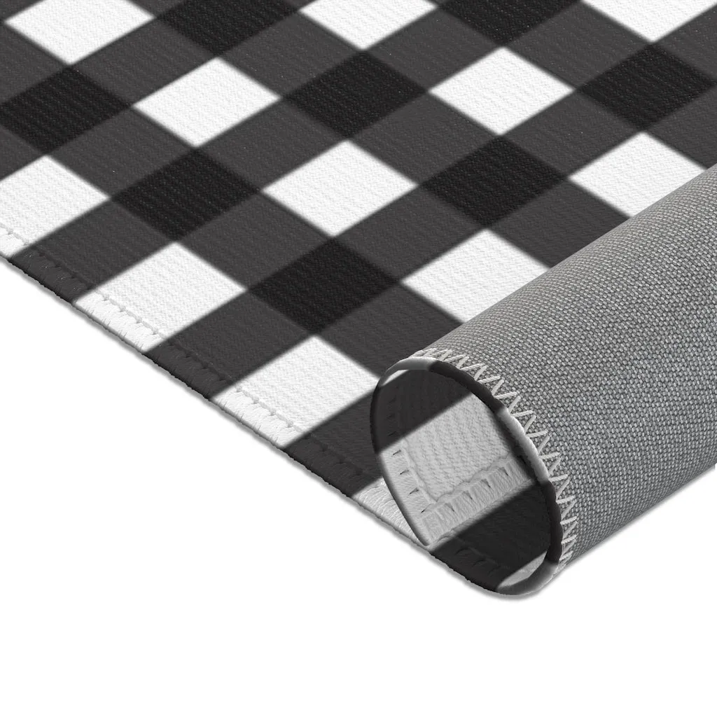 Black Buffalo Area Rug, White Black Buffalo Plaid Tartan Print Best Indoor Carpet-Printed in USA