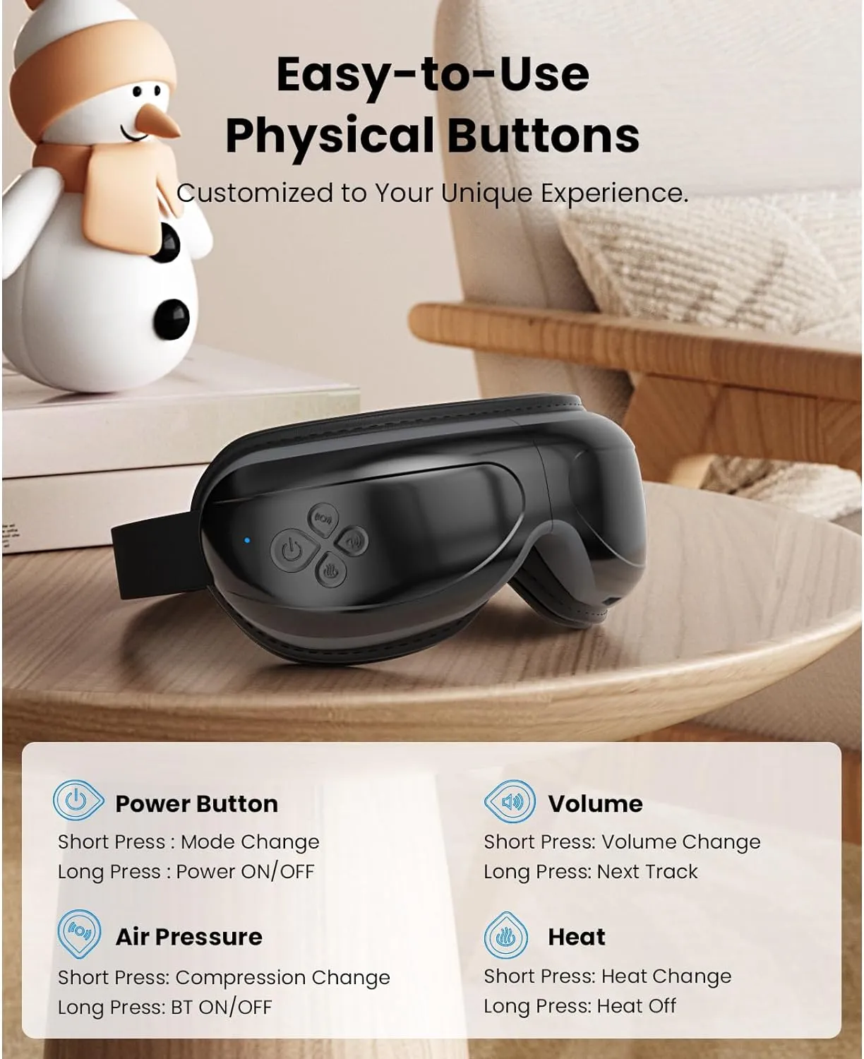 BOB AND BRAD Eye Massager with Heated Compression & Bluetooth Music for Eyes Relax Rejuvenate(Black)