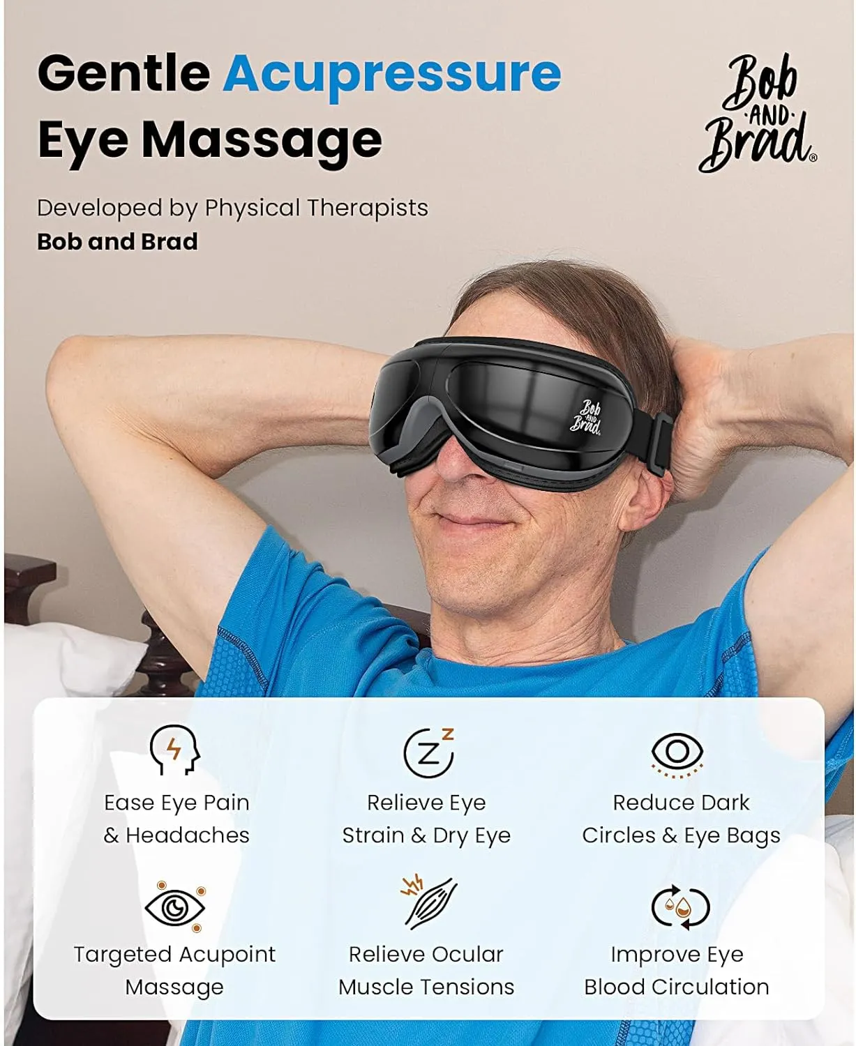 BOB AND BRAD Eye Massager with Heated Compression & Bluetooth Music for Eyes Relax Rejuvenate(Black)