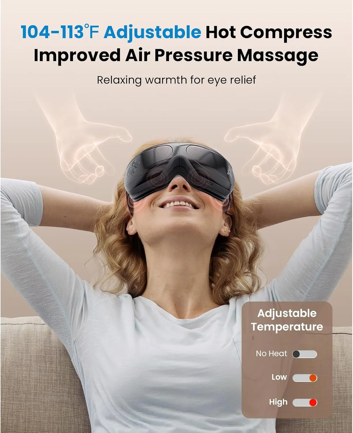 BOB AND BRAD Eye Massager with Heated Compression & Bluetooth Music for Eyes Relax Rejuvenate(Black)