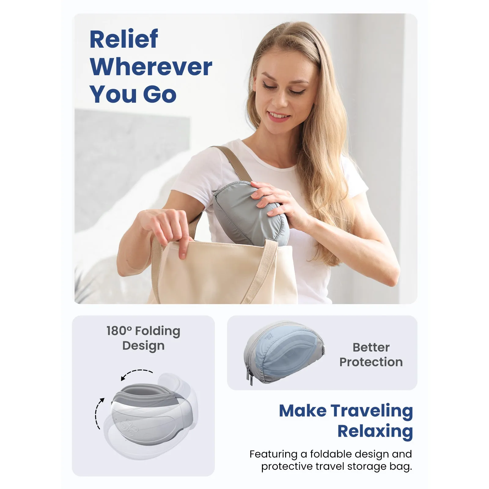BOB AND BRAD Eye Massager with Heated Compression & Bluetooth Music for Eyes Relax Rejuvenate(White)