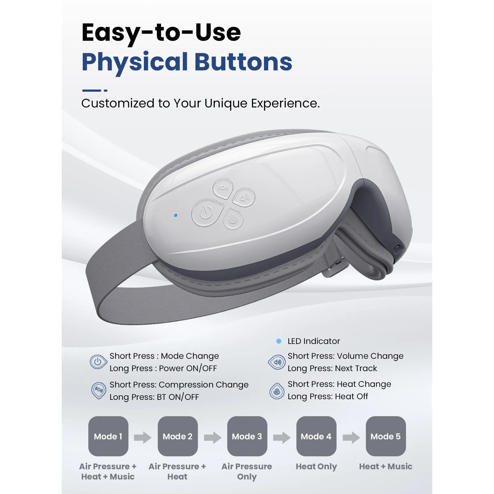 BOB AND BRAD Eye Massager with Heated Compression & Bluetooth Music for Eyes Relax Rejuvenate(White)