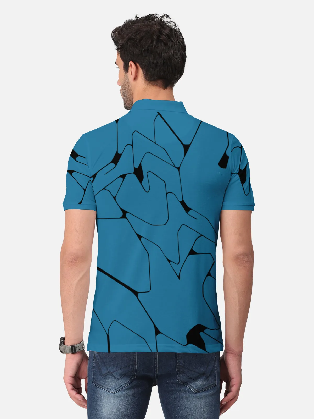 BULLMER Turquoise Trendy Printed Half Sleeve Polo T-shirt for Mens