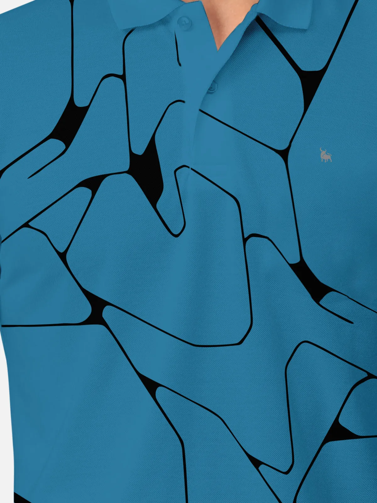 BULLMER Turquoise Trendy Printed Half Sleeve Polo T-shirt for Mens