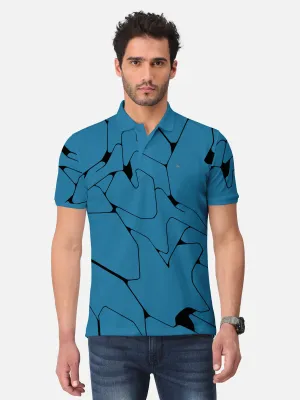 BULLMER Turquoise Trendy Printed Half Sleeve Polo T-shirt for Mens