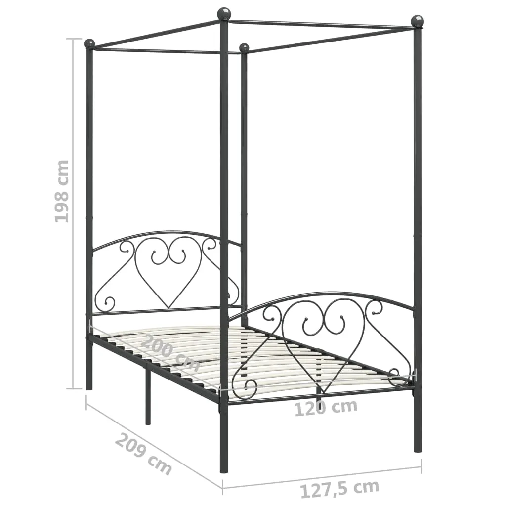 Canopy Bed Frame Grey Metal 120x200 cm