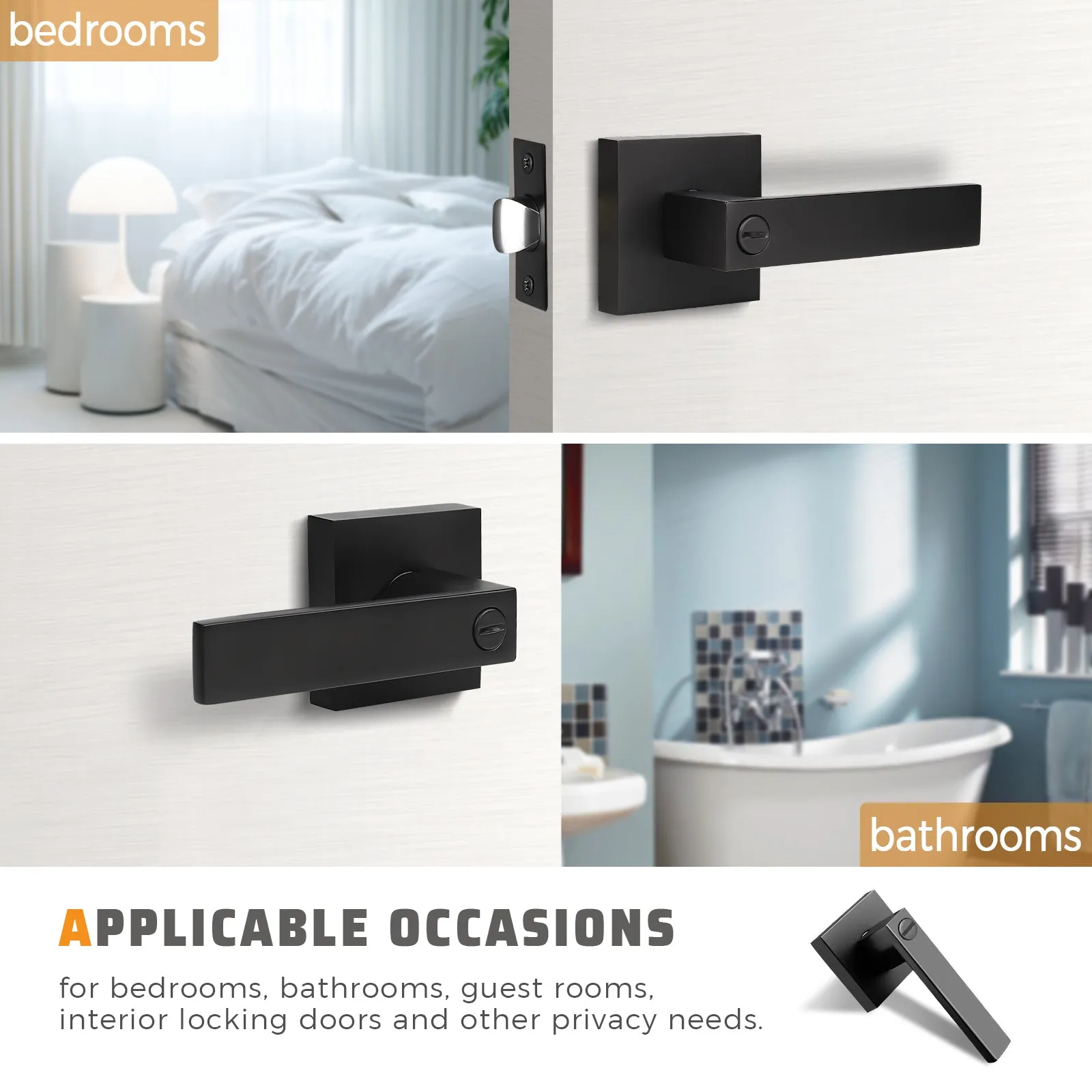 Craftsman Style Push Button Privacy Door Levers Modern Square Door Handle Knobs- DL01BK