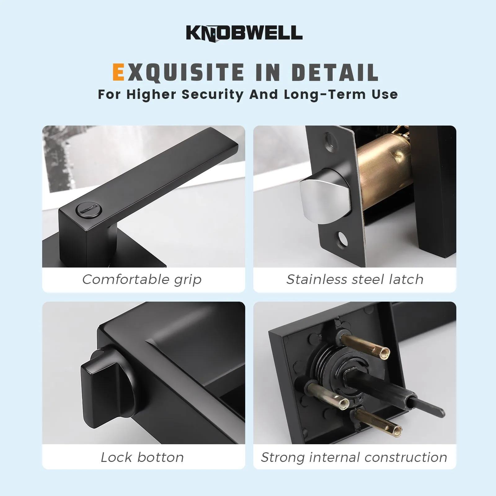 Craftsman Style Push Button Privacy Door Levers Modern Square Door Handle Knobs- DL01BK