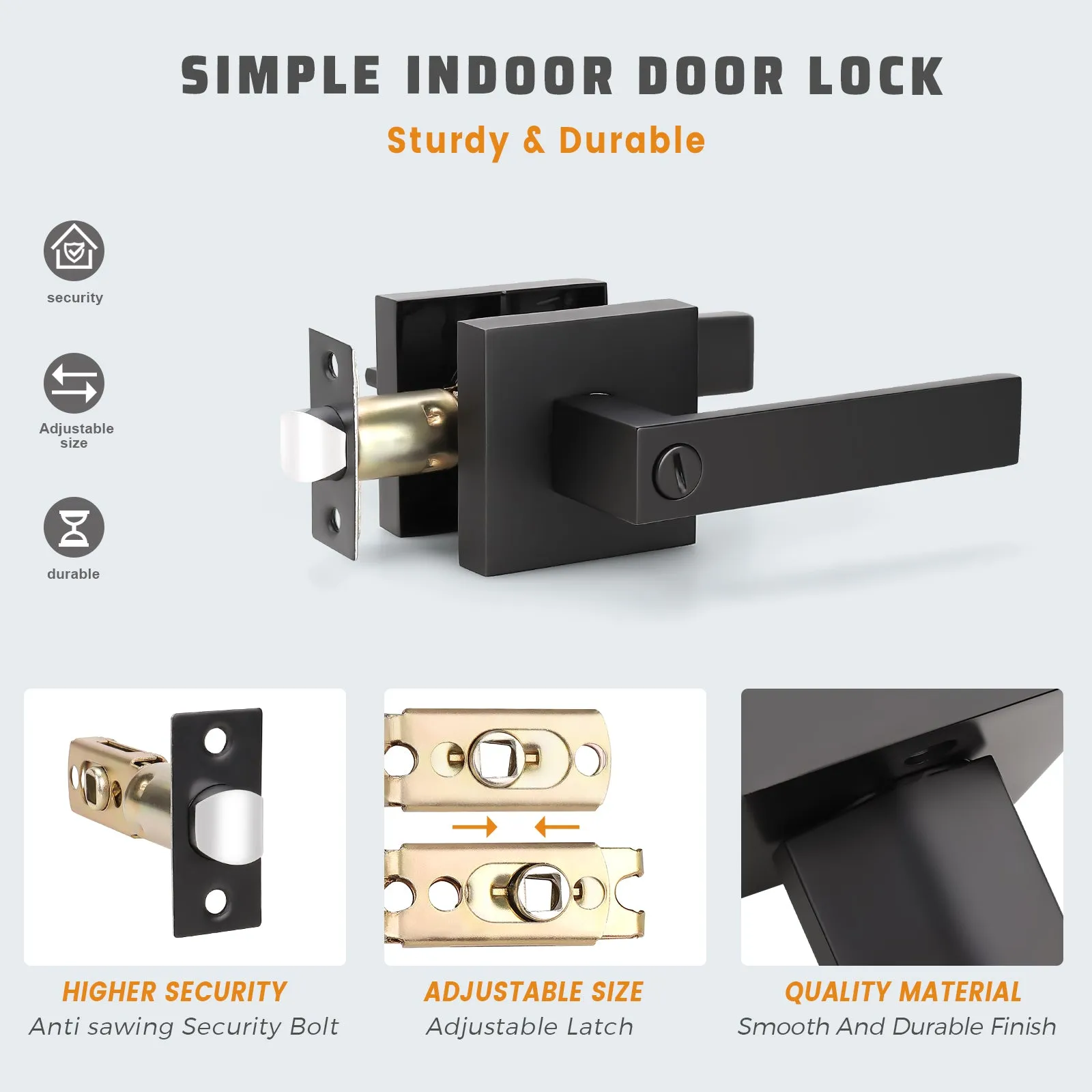 Craftsman Style Push Button Privacy Door Levers Modern Square Door Handle Knobs- DL01BK
