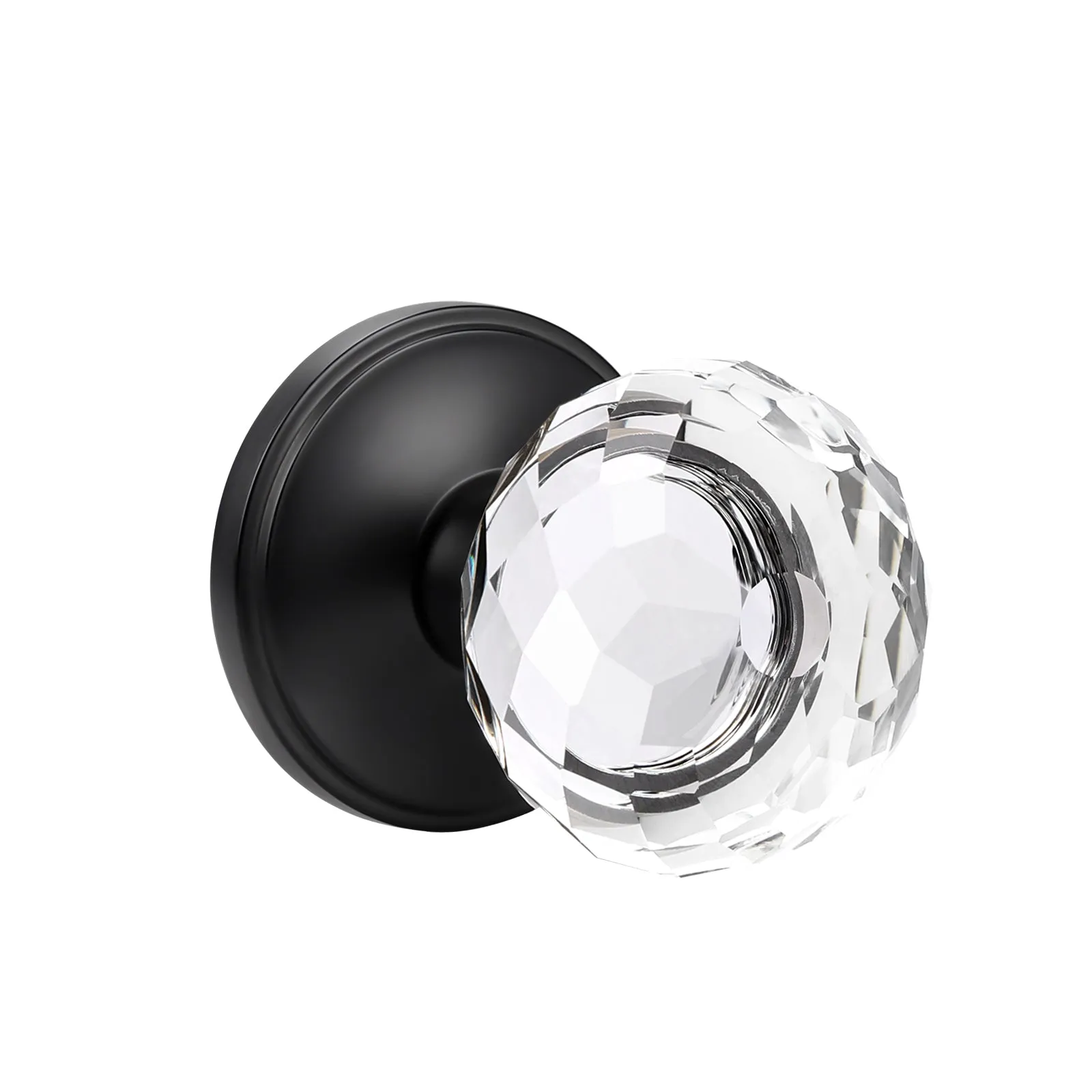 Diamond Crystal Glass Door Knobs with Black Round Rosette, Privacy/Passage/Dummy Door Lock DLC10BK