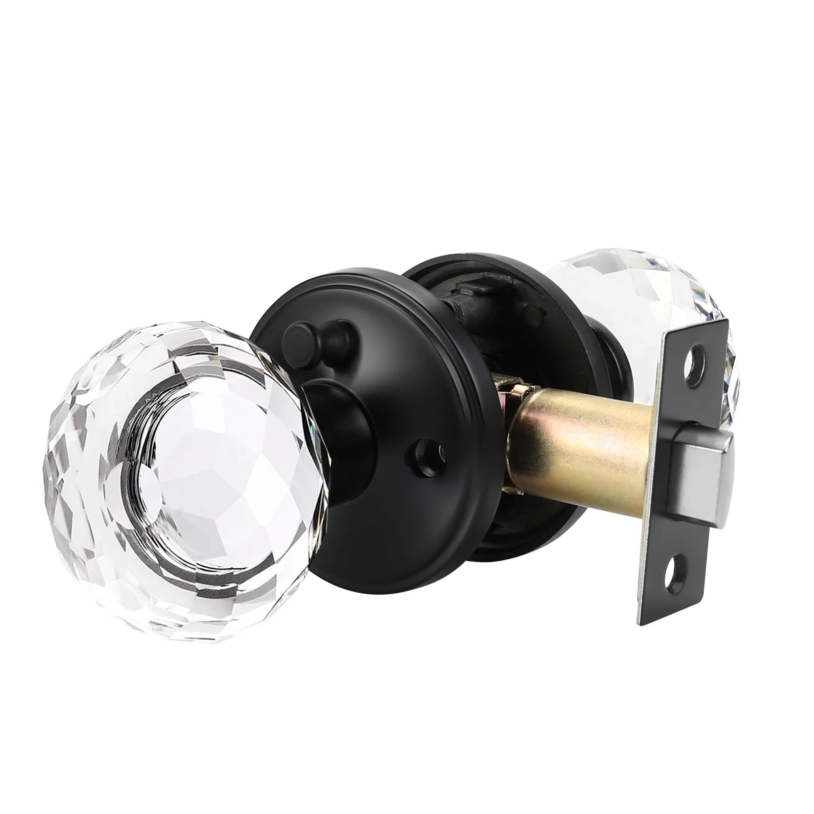 Diamond Crystal Glass Door Knobs with Black Round Rosette, Privacy/Passage/Dummy Door Lock DLC10BK