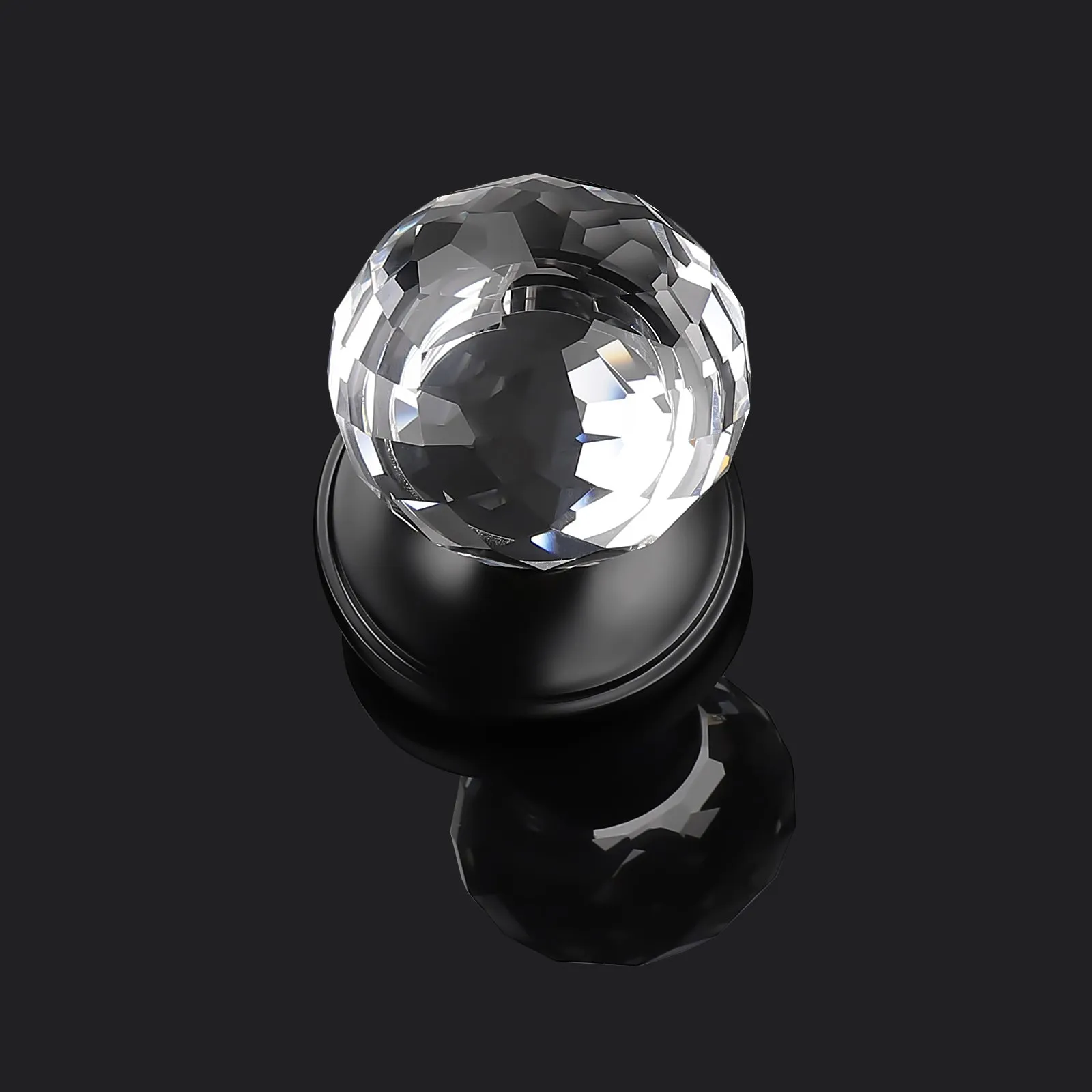 Diamond Crystal Glass Door Knobs with Black Round Rosette, Privacy/Passage/Dummy Door Lock DLC10BK